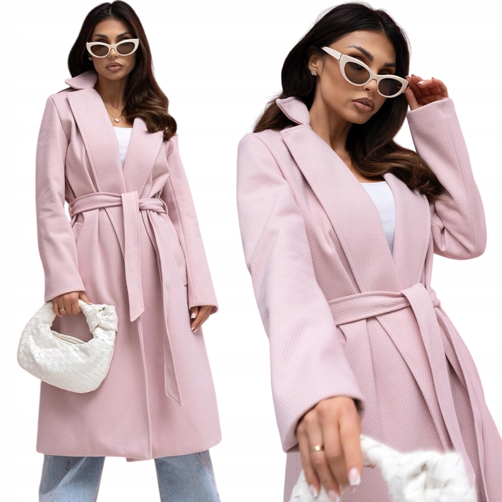 Dámský jarní kabát Elegantní Flauš Klasický Polský výrobek Růžová XL