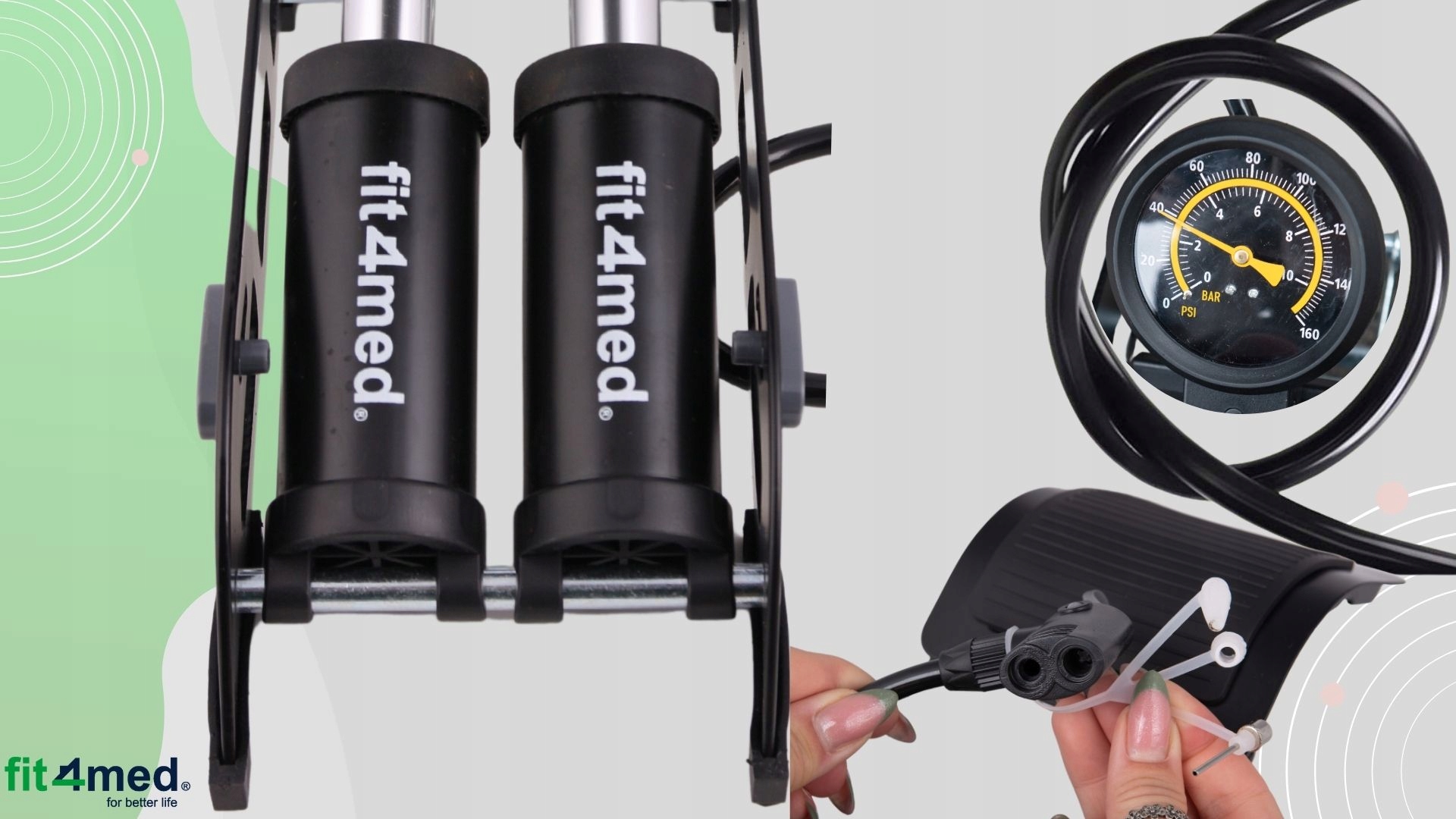 POMPKA NOŻNA DWUTŁOKOWA SAMOCHODOWA ROWEROWA MOCNA Z MANOMETREM 11BAR SOLID Rodzaj nożna