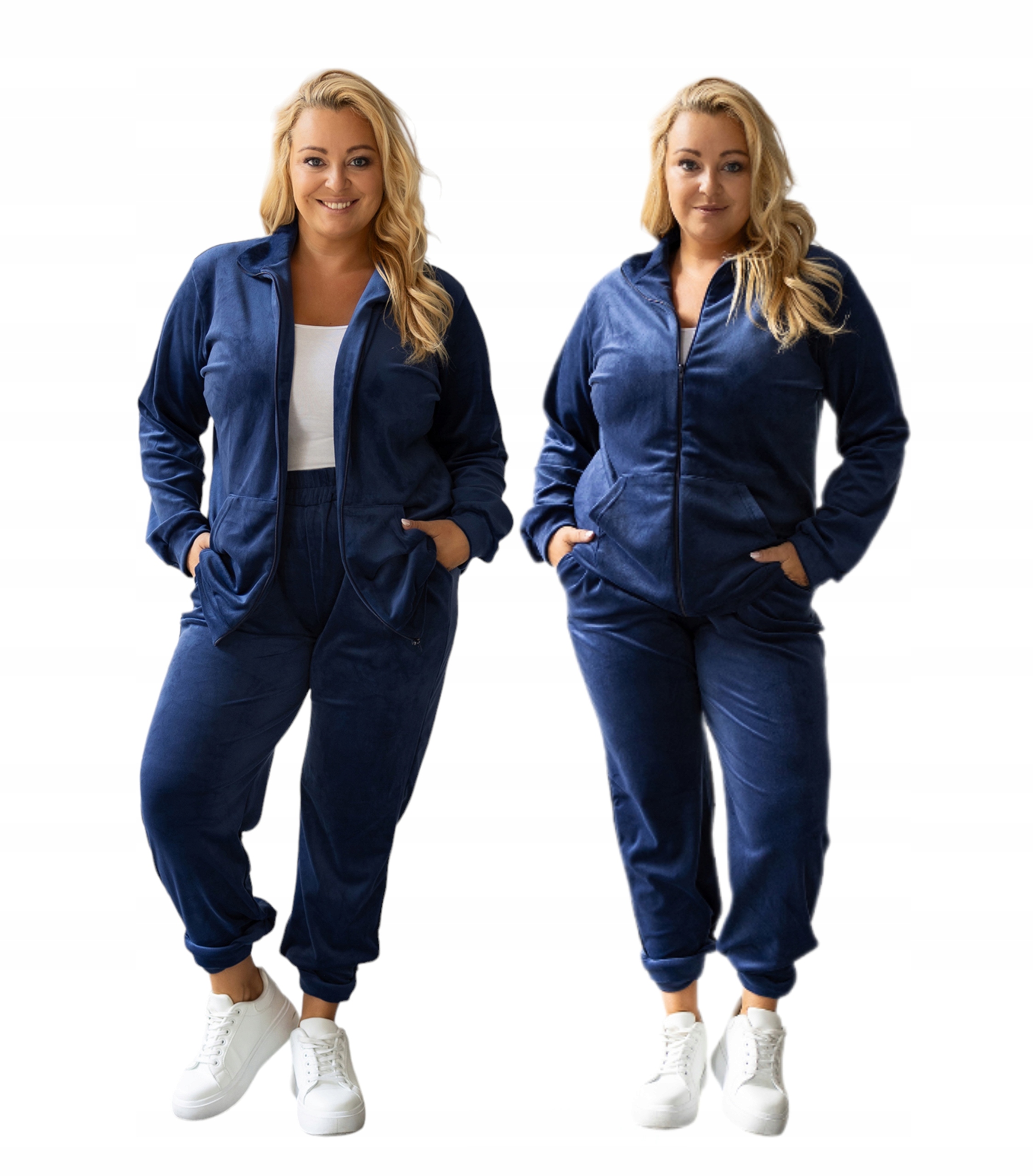 Polský Komplet Teplákovka Velurový Na Zip Plus Size, velikost 48/50, Modrý