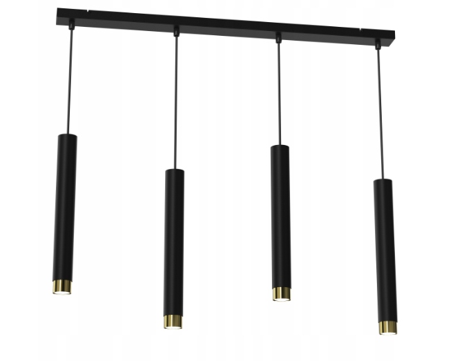 Ewilight Závěsná lampa 4bodová lišta Tube Lux 4xminiGU10 černá/zlatá