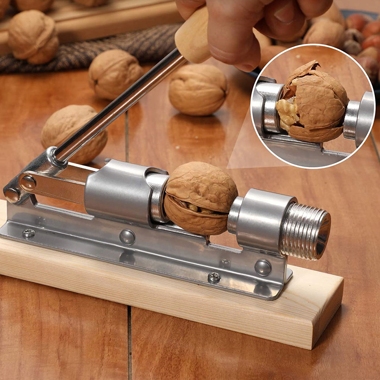 DUŻY Dziadek do Orzechów na Drewnianej Podstawce MOCNY Regulowany STALOWY Marka DexXer