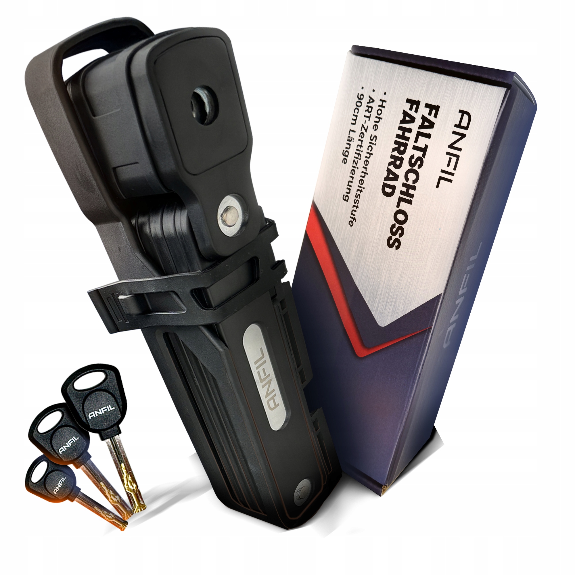 Anfil Folding Bike Lock–Zamek ze stali węglowej o wysokim poziomie bezpieczeństwa z mocowaniem & 3 klucze