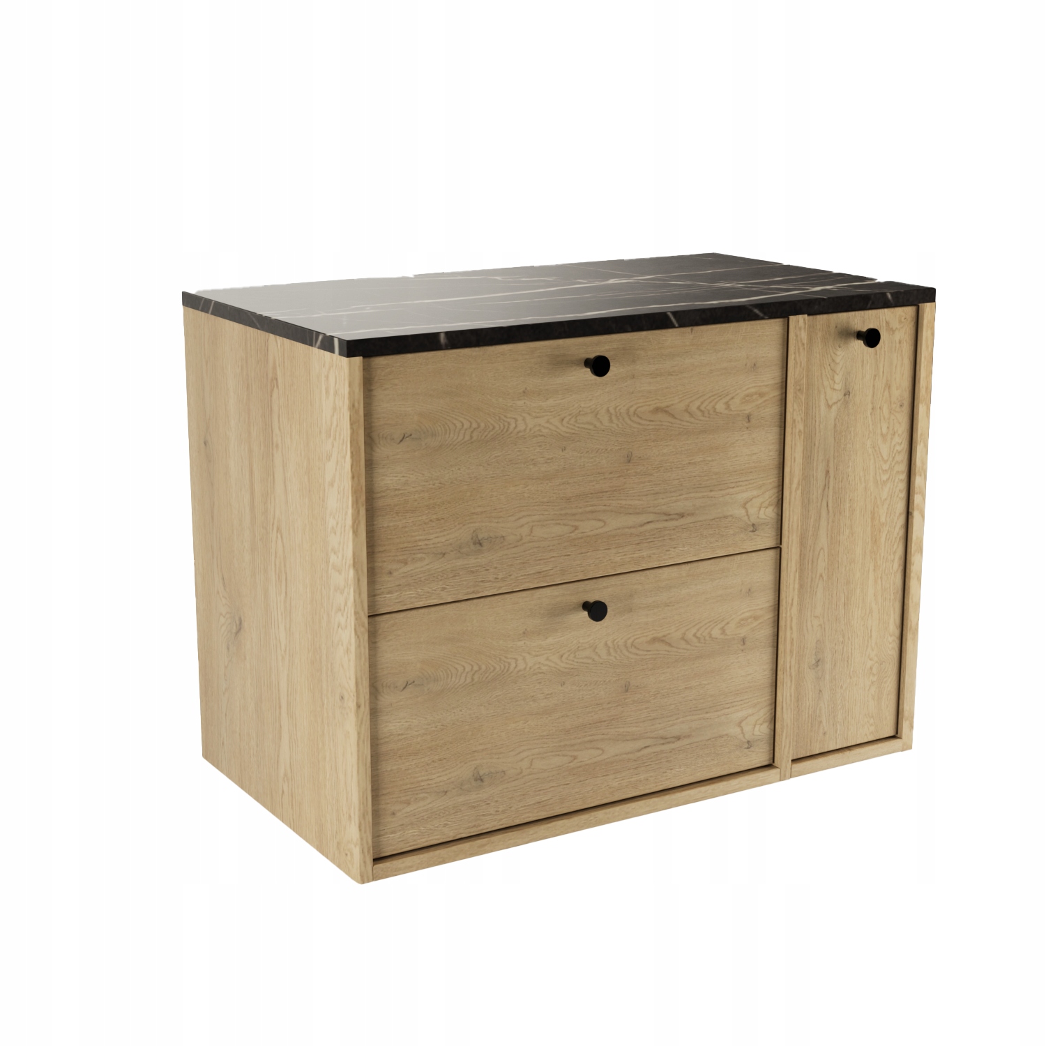 Skříňka pod umyvadlo s regálem 80 cm Dub Cremona/Mramor Černá deska Belino