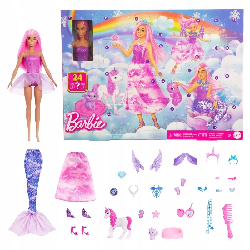 BARBIE FANTÁZIA VILÁG ADVENTI NAPTÁR BARBIE BABA + 24 MEGLEPETÉS
