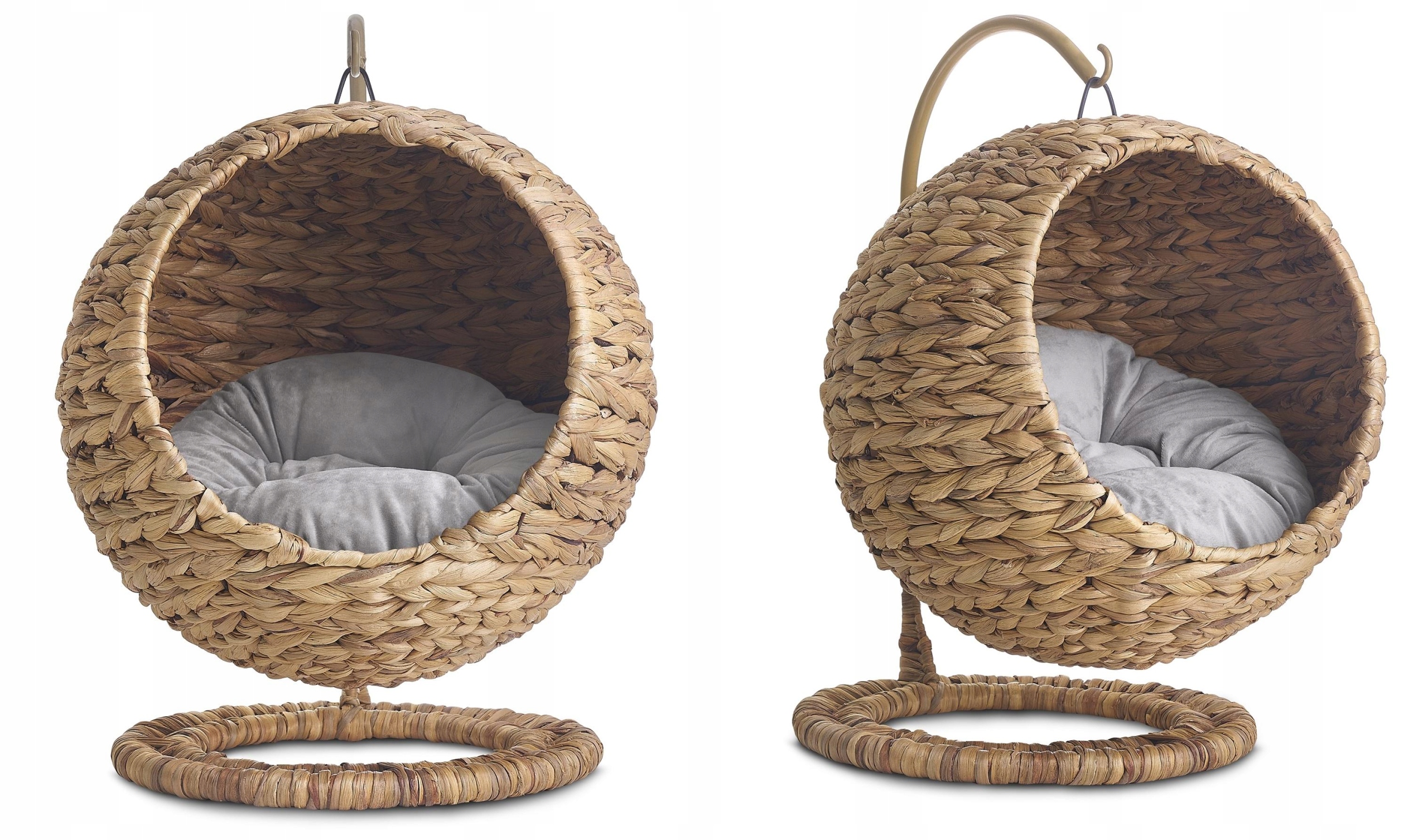 Legowisko Kosz Kokon Bujany na stelażu – w zestawie z szarą poduszką