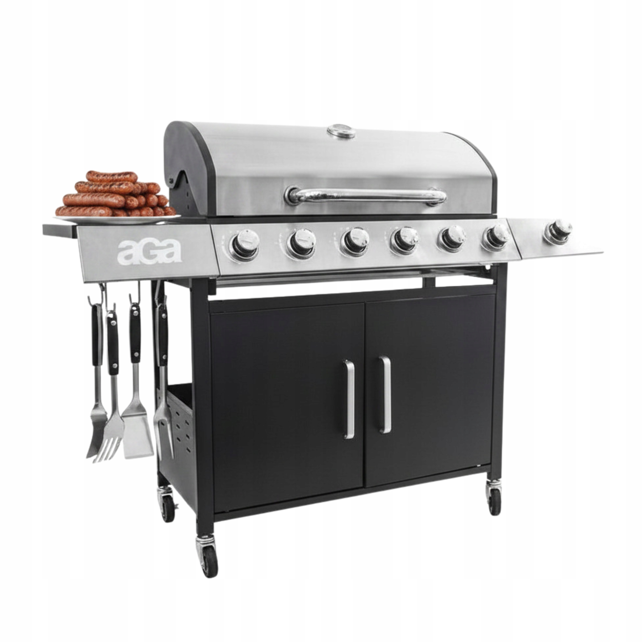 Sezonu Grill gazowy Aga 19,6 kW żeliwny 7 palników pokrywa termometr