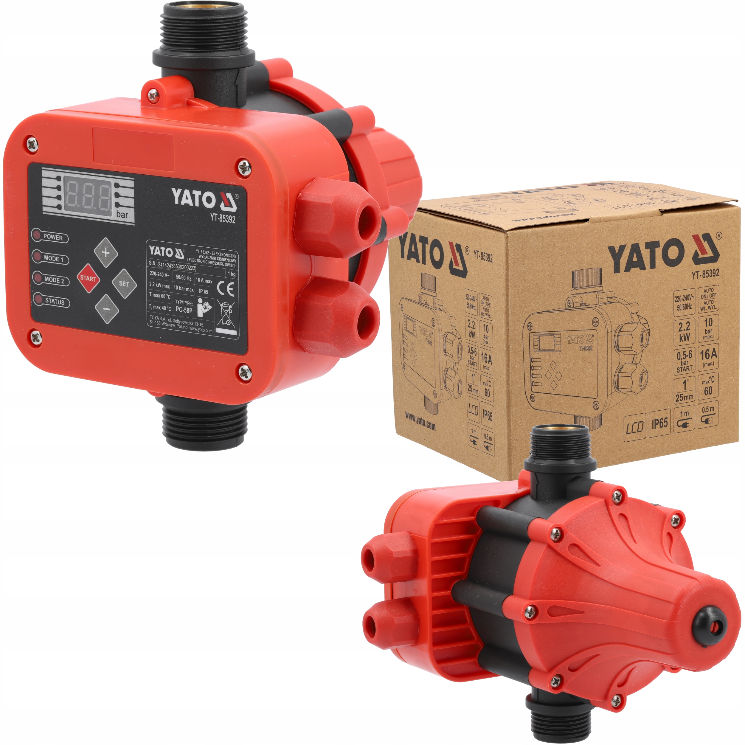 Yato Elektroniczny Wyłącznik Ciśnieniowy Do Pomp PC-58P LCD 2200W 10 Bar