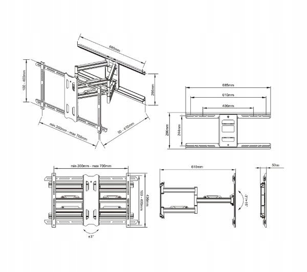 Uchwyt regulowany Multibrackets MB5471 do 85" Maksymalna wielkość telewizora 85