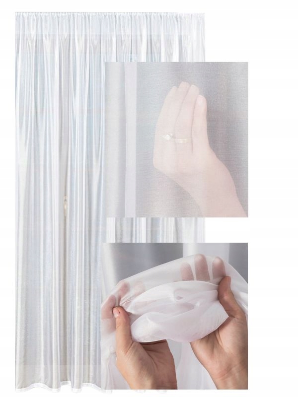 Záclony do obývacího pokoje Záclona s všitou páskou Wave do vln Bílá Lesk 400x180