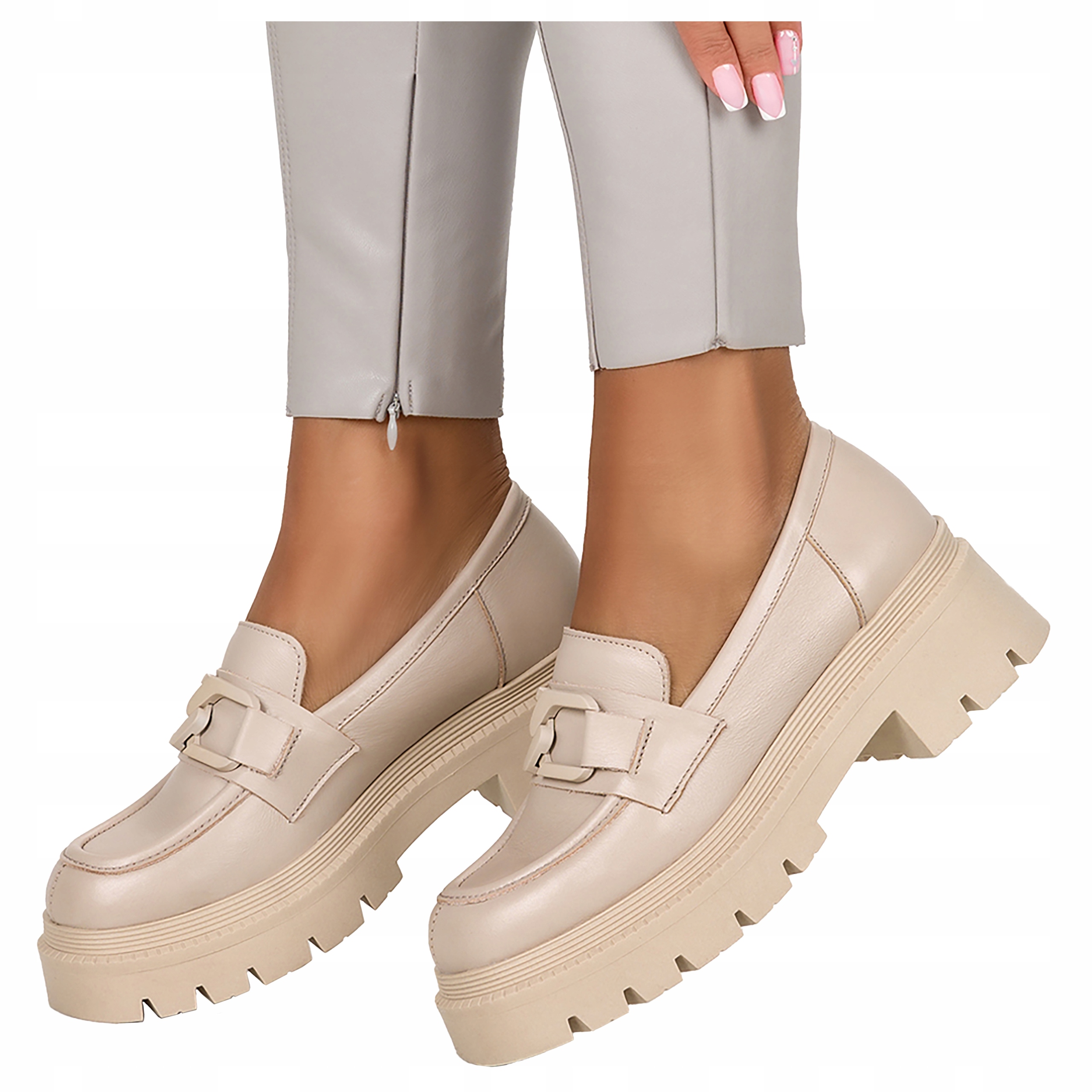 Dámské Kožené Mokasíny S Řetězem Platforma 41