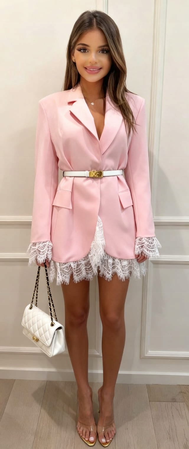 Marynarka/Żakiet z Koronka Podszewka Róż Uni S,m,l