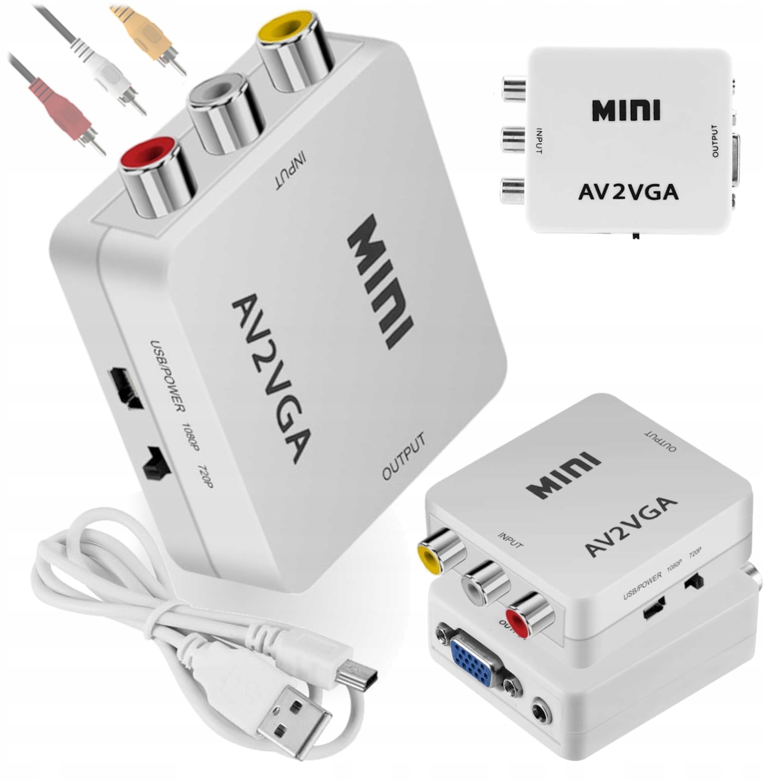 Konwerter obrazu i dźwięku z AV na VGA przejściówka przetwornik adapter