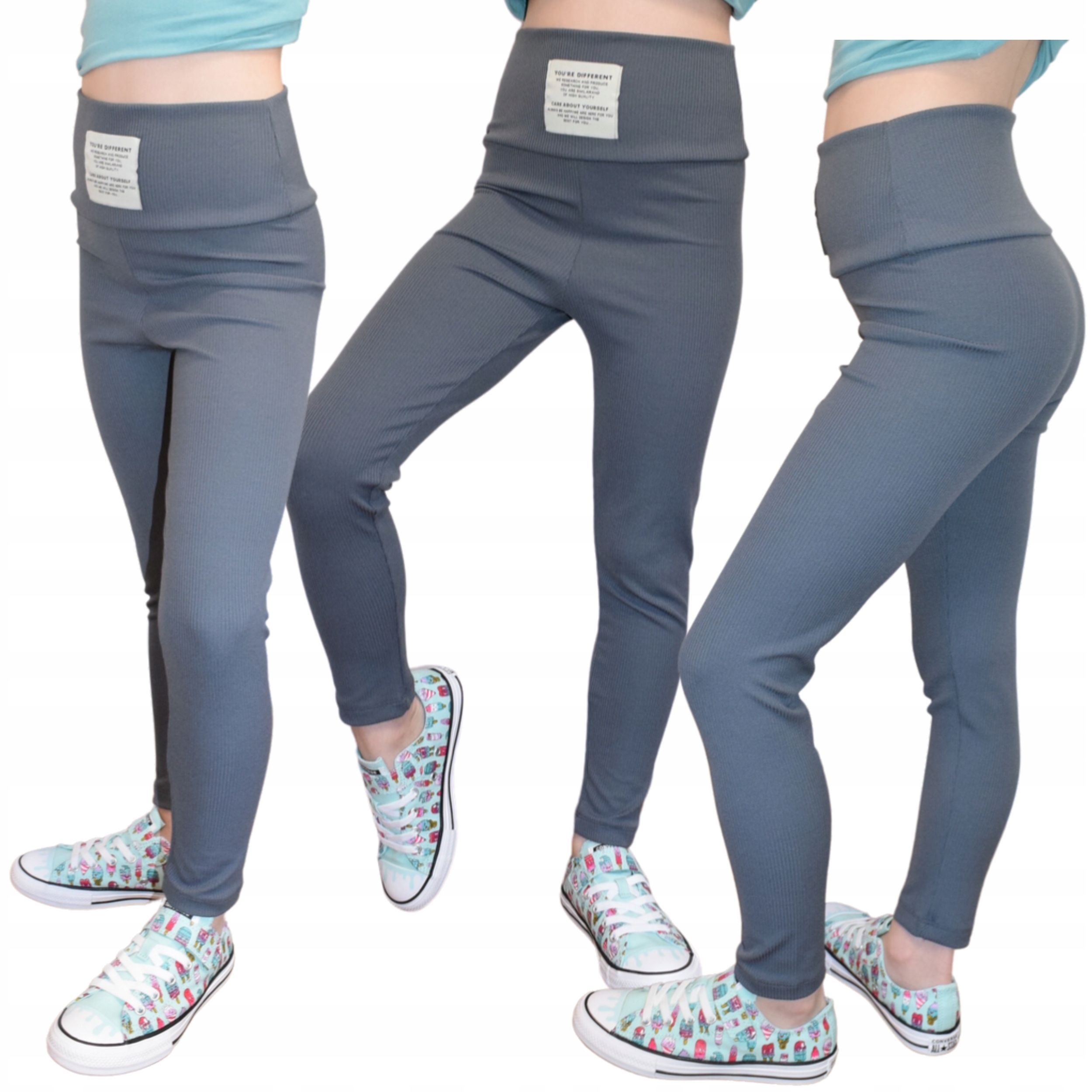 

Legginsy Dziewczęce Prążkowane Wysoki stan 146-152