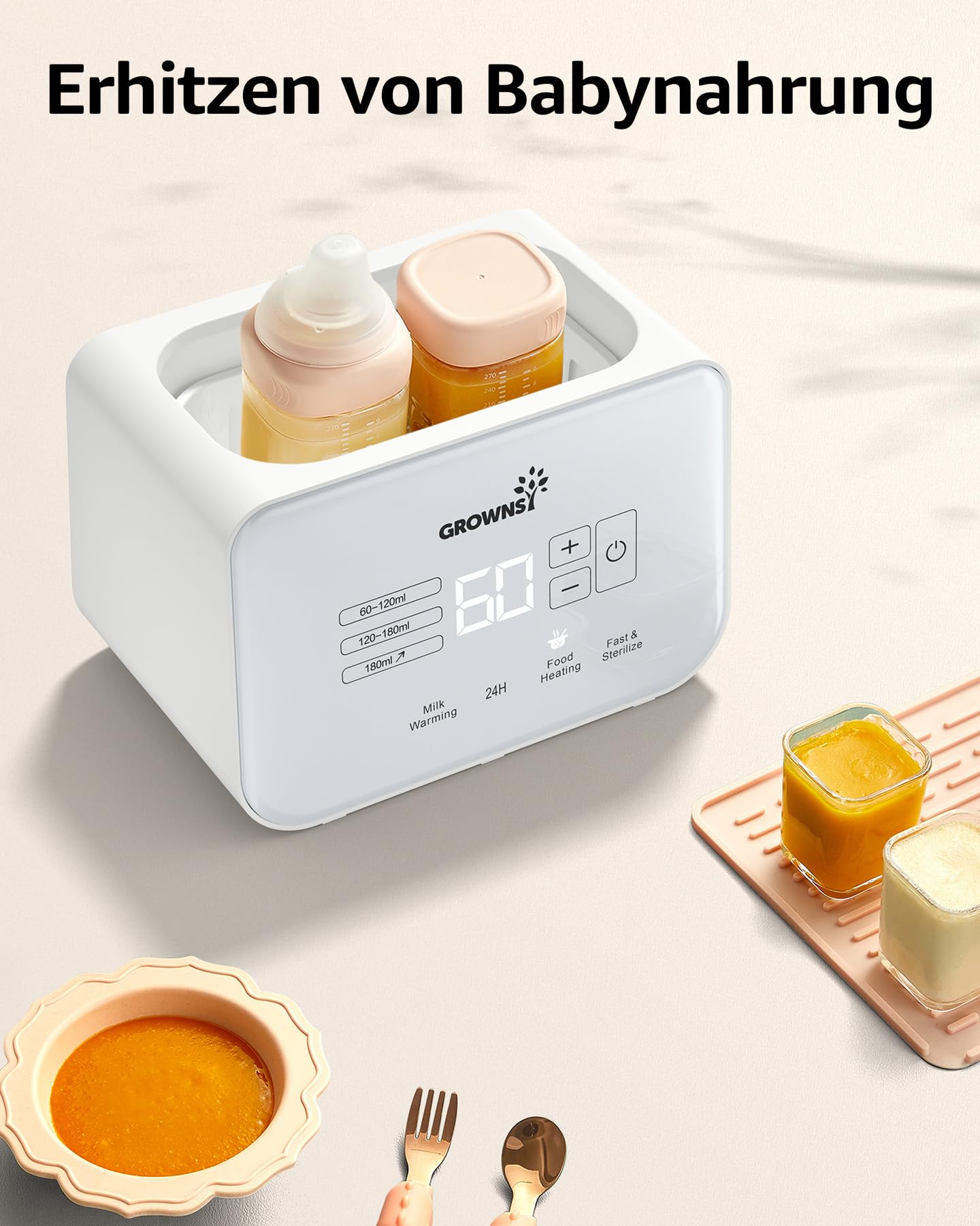 GROWNSY Podgrzewacz Do Butelek Dla Niemowląt Sterylizator 8w1 LCD BPA Free — miniatura 4