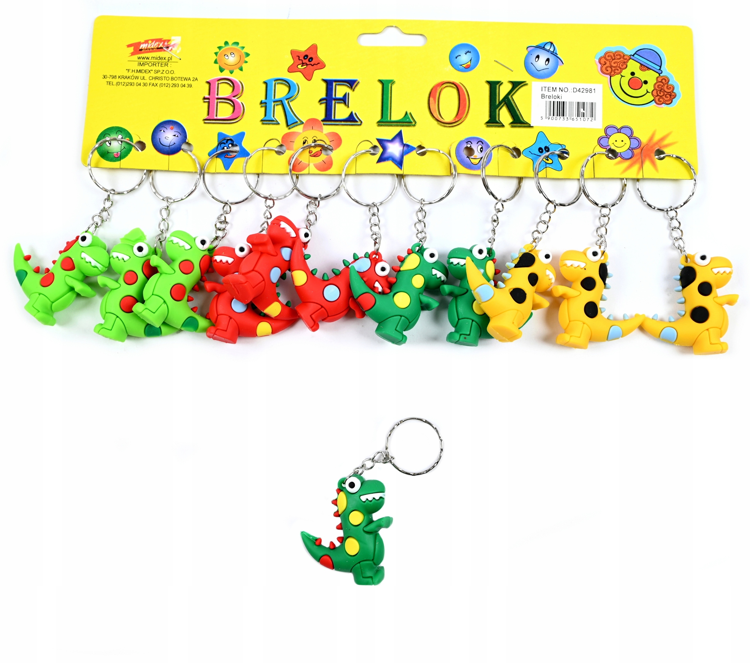 DINOZAUR ZAWIESZKA DO KLUCZY BRELOK DO PLECAKA DINUŚ ZESTAW 12SZT