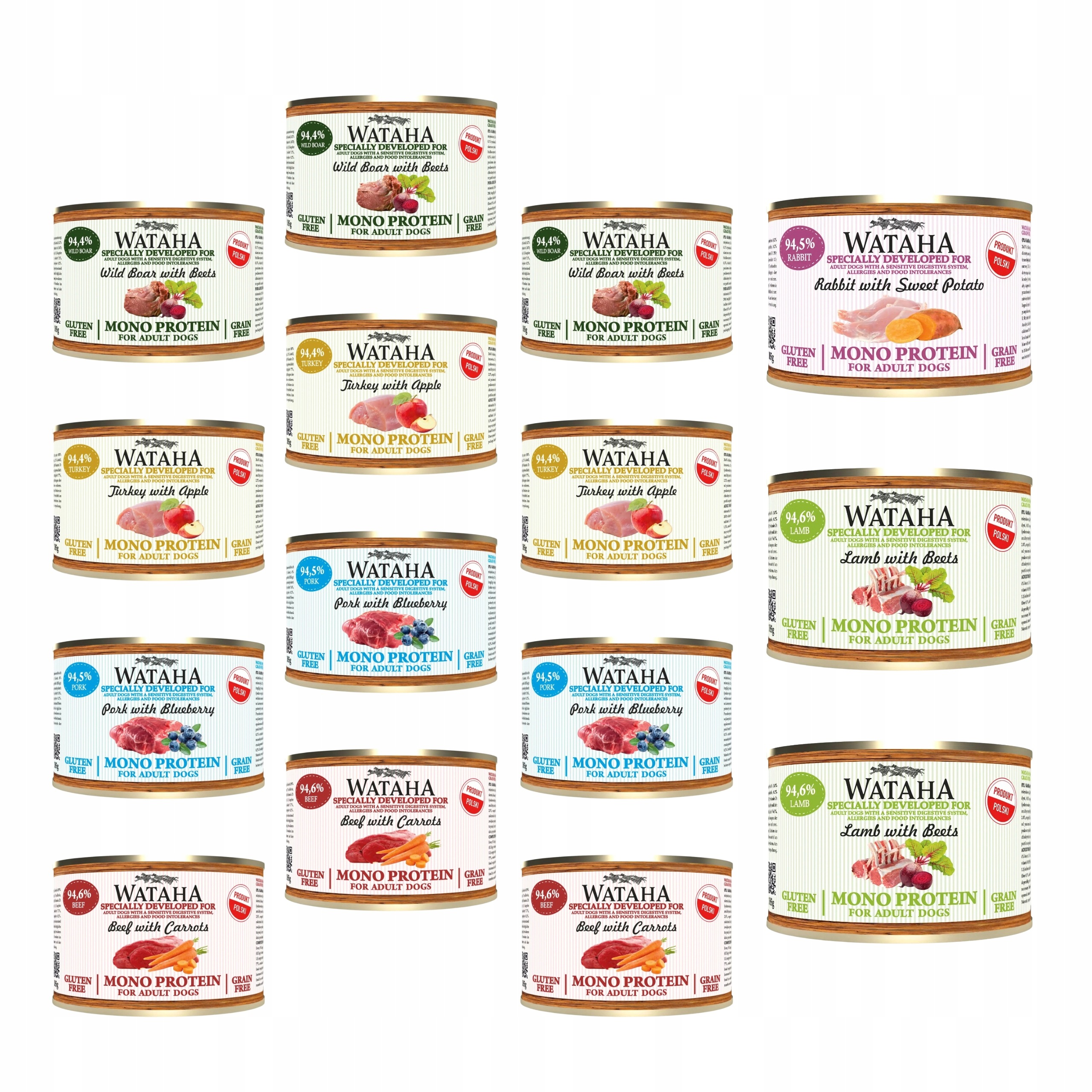 Wataha Mono Protein Adult krmivo pro psy mix chutí 15 x 185 g