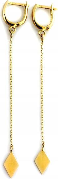 Zlaté dlouhé náušnice 585 kosočtverců na řetízku, elegantní vzor pro ni 14k