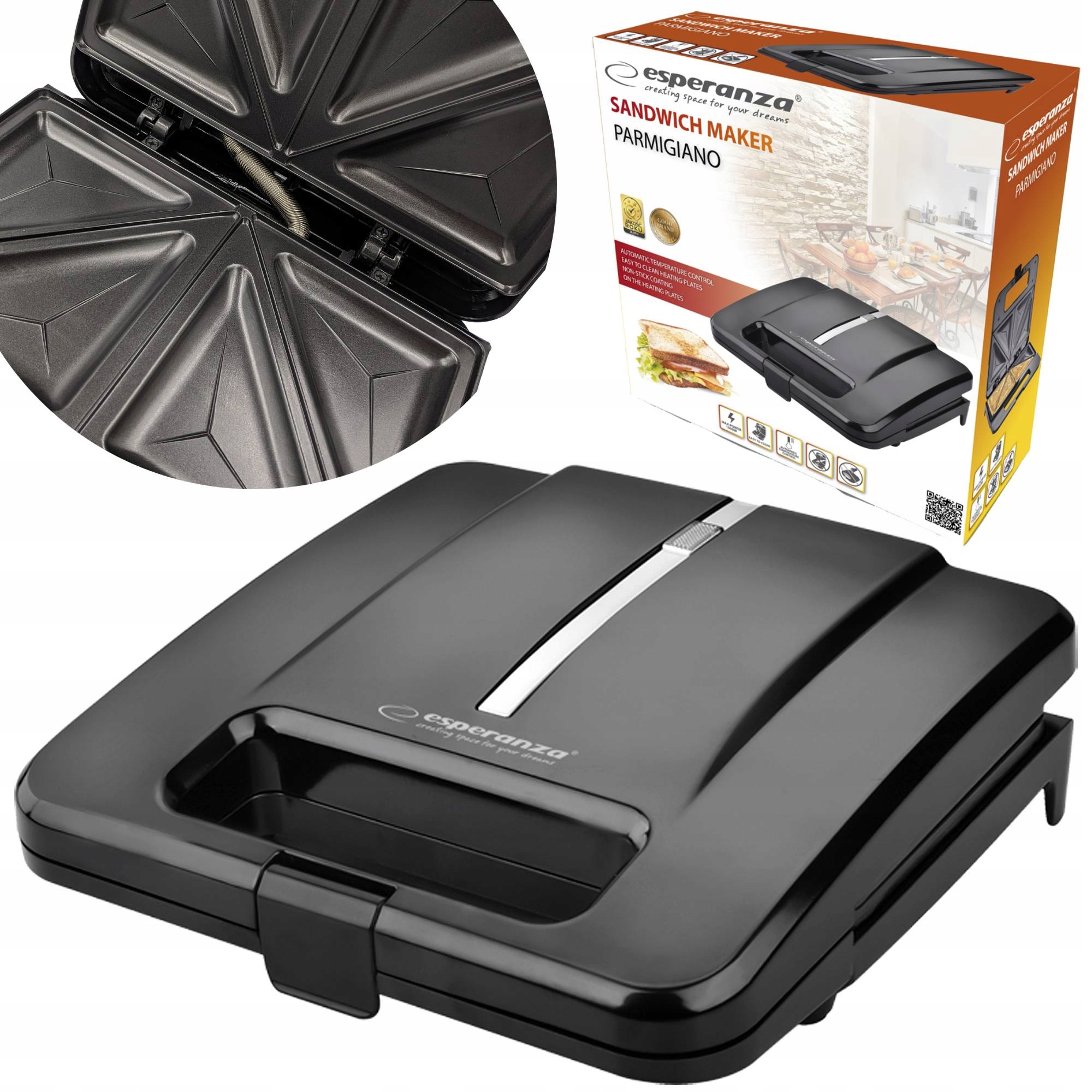 TOSTER OPIEKACZ DO KANAPEK TOSTÓW SANDWICH 1000W Model TOSTER DO KANAPEK