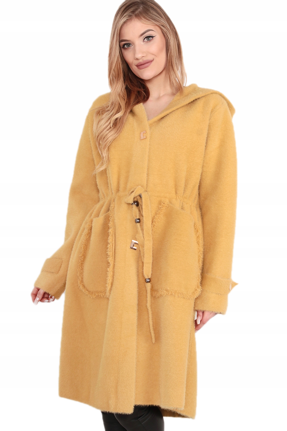 

Alpaka Długa Płaszcz Kaptur Miodowy 2031