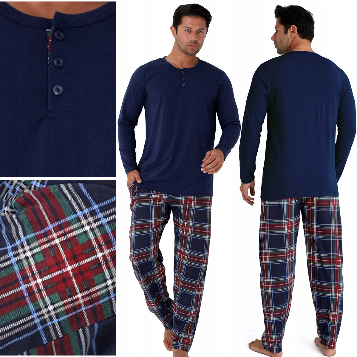 Pánské Pyžamo Zimní dlouhý teplý pyžamový komplet 100% Bavlna L