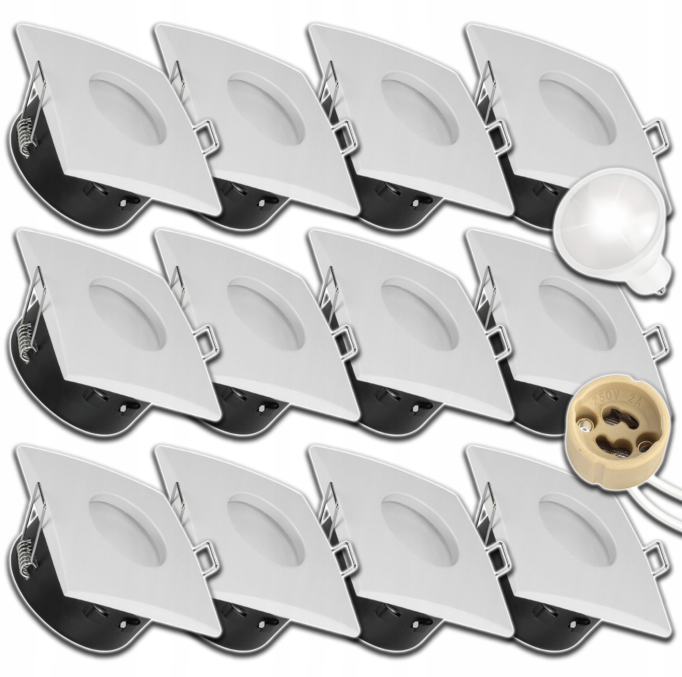 12x Hermetická Stropní Objímka Pro Venkovní Podbití Bílá ČTVEREC+GU10
