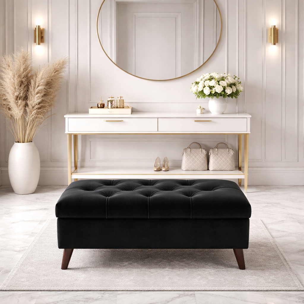 Čalúnená lavička Chesterfield, gombíky, úložný priestor, taburetka s úložným priestorom 60 cm