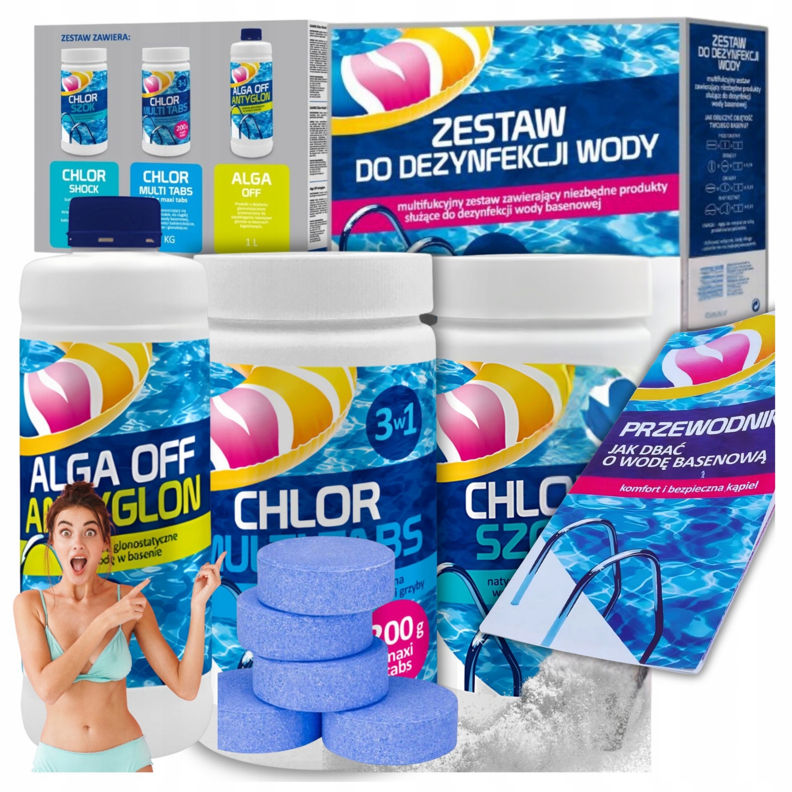 Zestaw Startowy Do Dezyfenkcji Wody 4w1 Chlor Szok Tabletki Antyglon Gamix