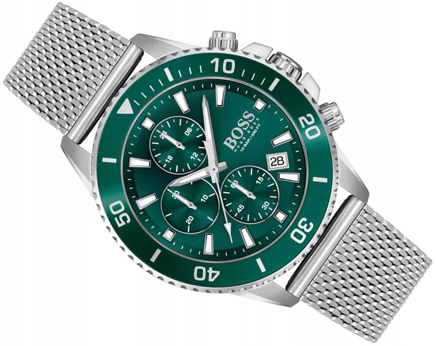 Pánské Hodinky Hugo Boss 1513905 Originál Diver Zelené Chrono Mesh +box