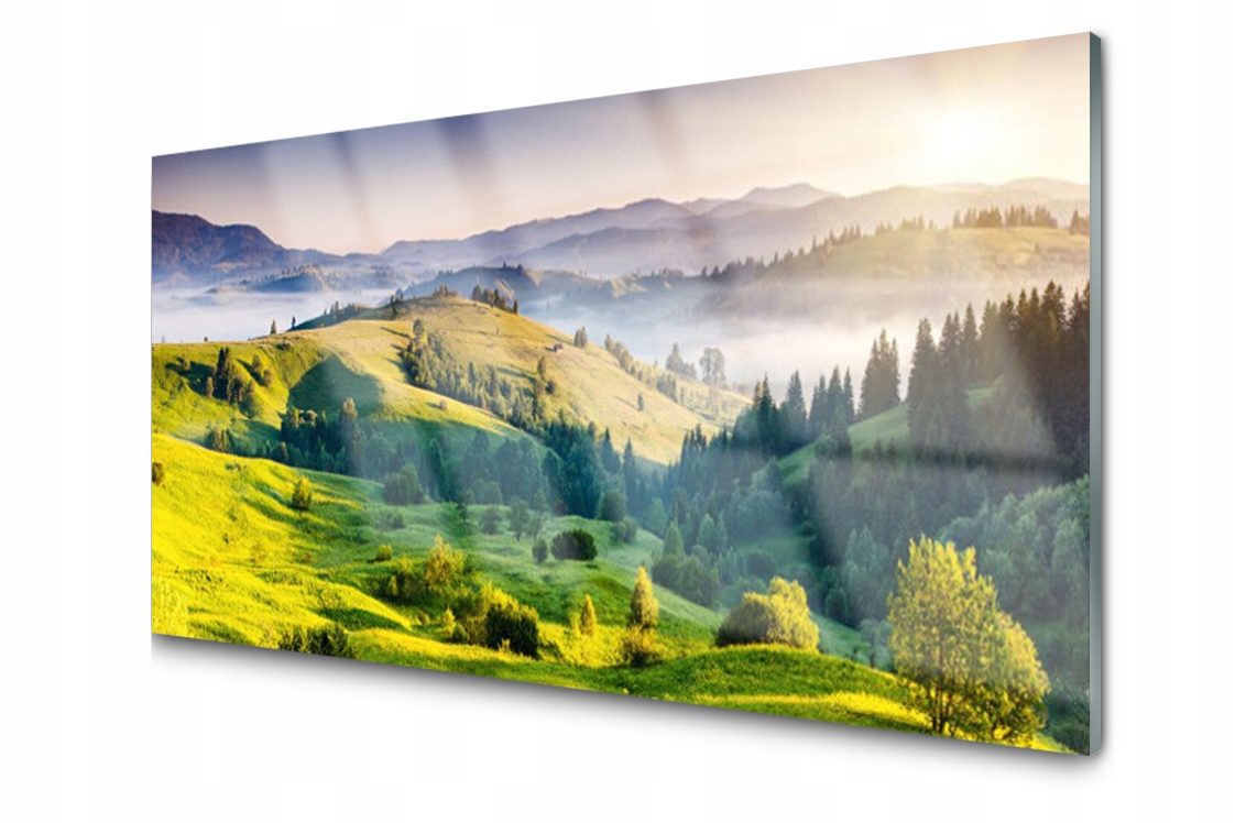 

Panel szklany dekor Góra Pole Mgła 140x70 + Klej