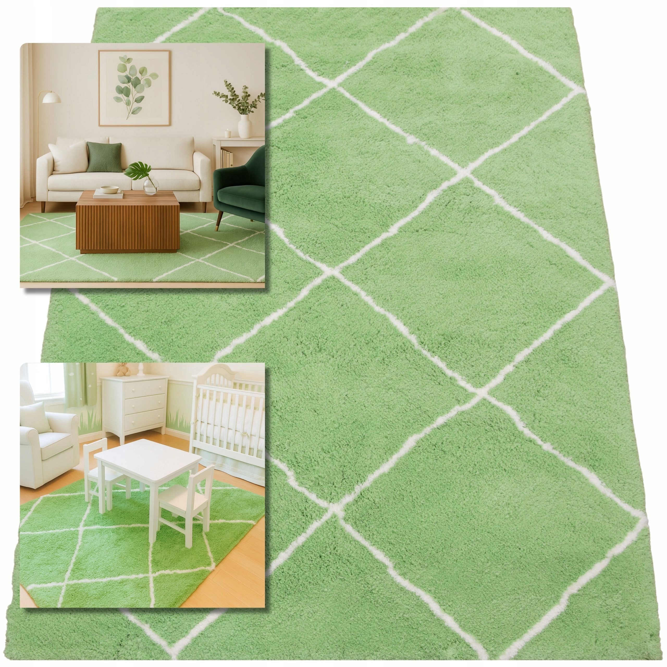 Koberec 120x170 Shaggy Velvet Zelený Koberec Do Loftového Obývacího Pokoje Nadýchaný Koberec