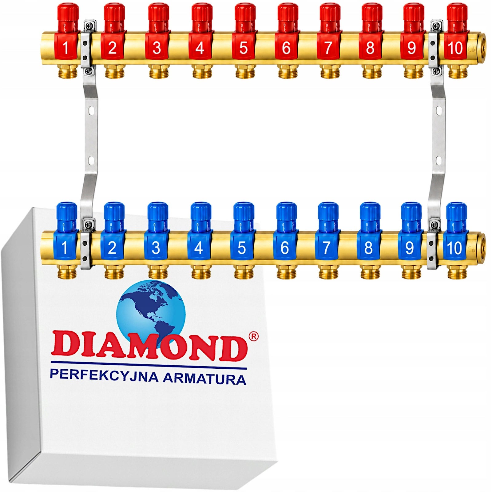 Mosadzný Rozdeľovač Vody S Regulačnými Ventilmi Pre 10 Okruhov Diamond