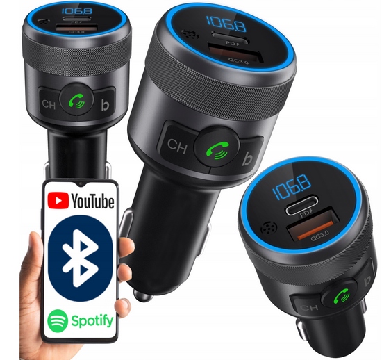 TRANSMITER FM BLUETOOTH USB TYP C QC 3.0 + PD BASS