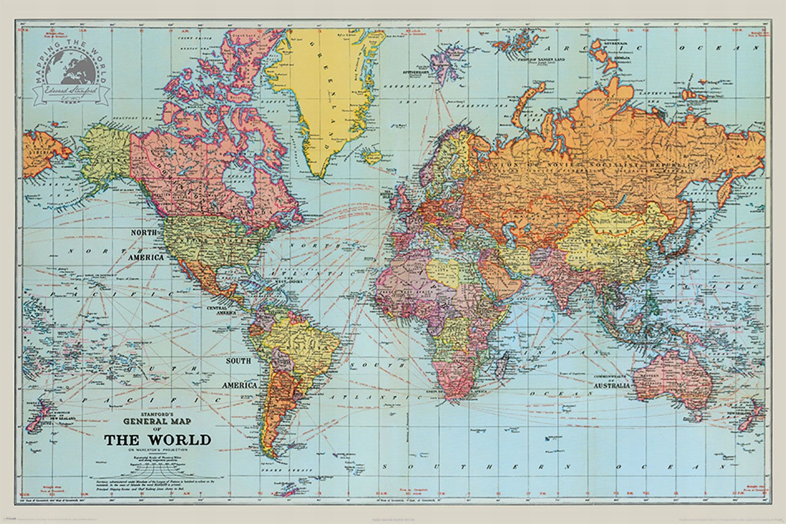 

Plakat Stanfords 1921 Mapa Świata 91,5x61cm