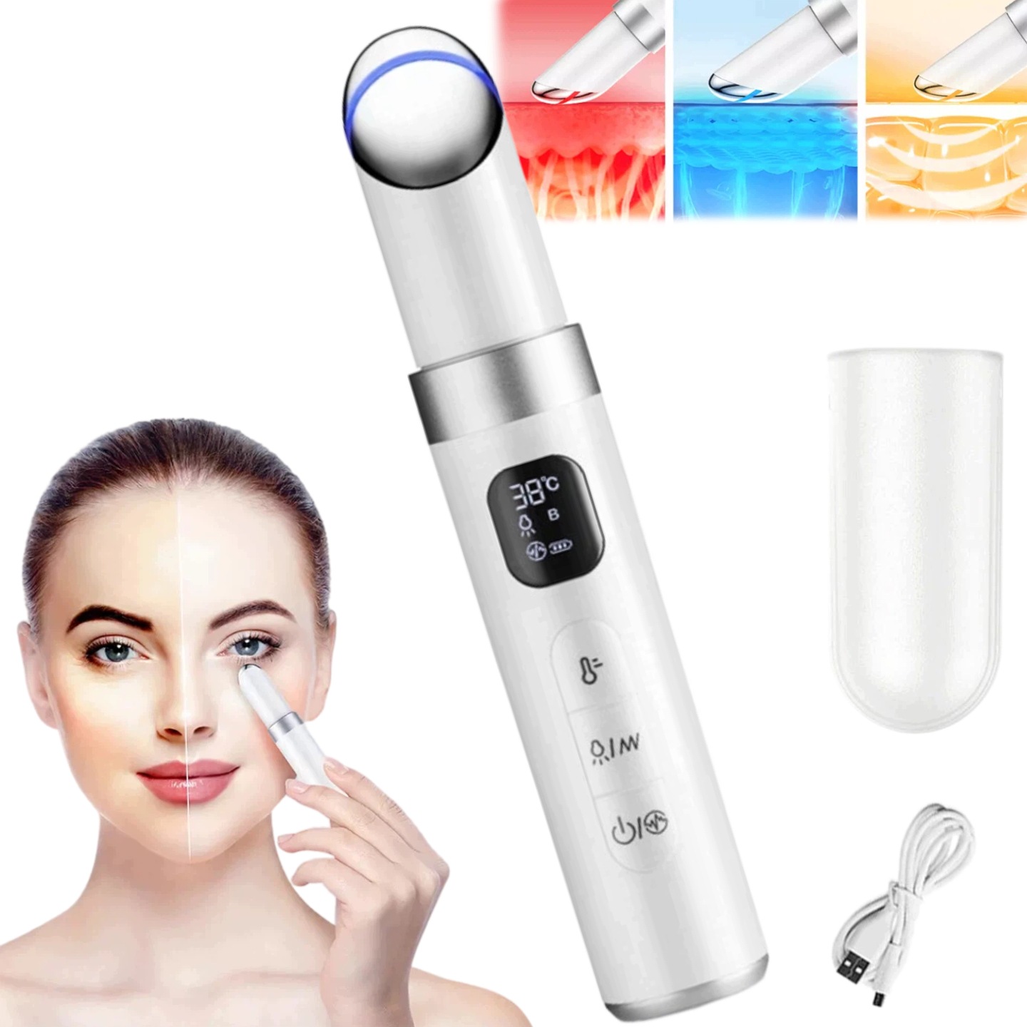 Masážní Přístroj na obličej očí a rtů Fototerapie Led Vibrace Ems Beauty