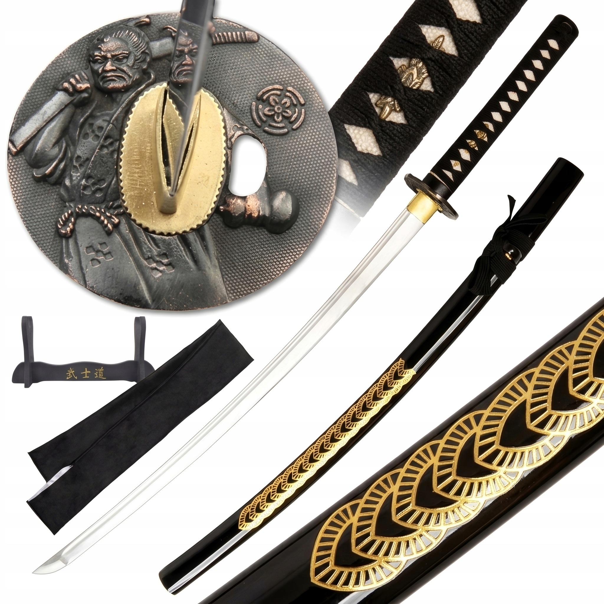 Nebezpečný A Ostrý Meč Samuraje Katana Pro Trénink S Pouzdrem Stojan