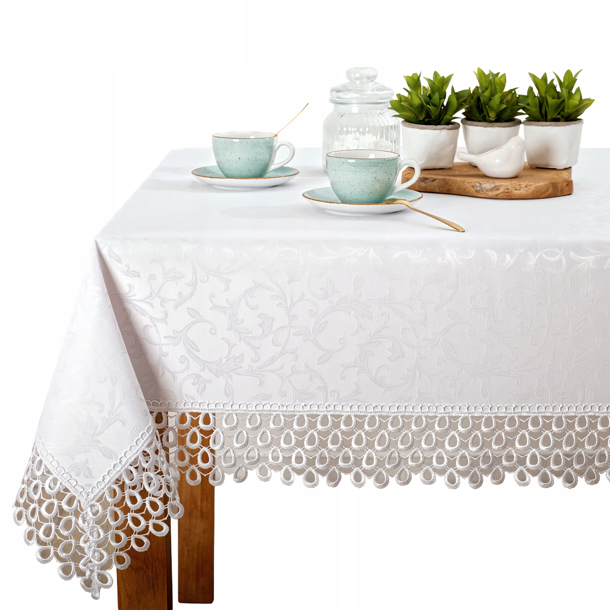 Ubrus s Gipiurou Bílý, odolný proti skvrnám G0609 Ares 120 x 220 cm