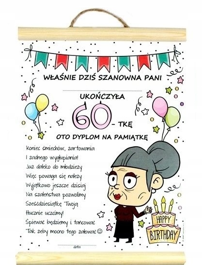 

Dyplom karnet Certyfikat 60 Urodziny Pani
