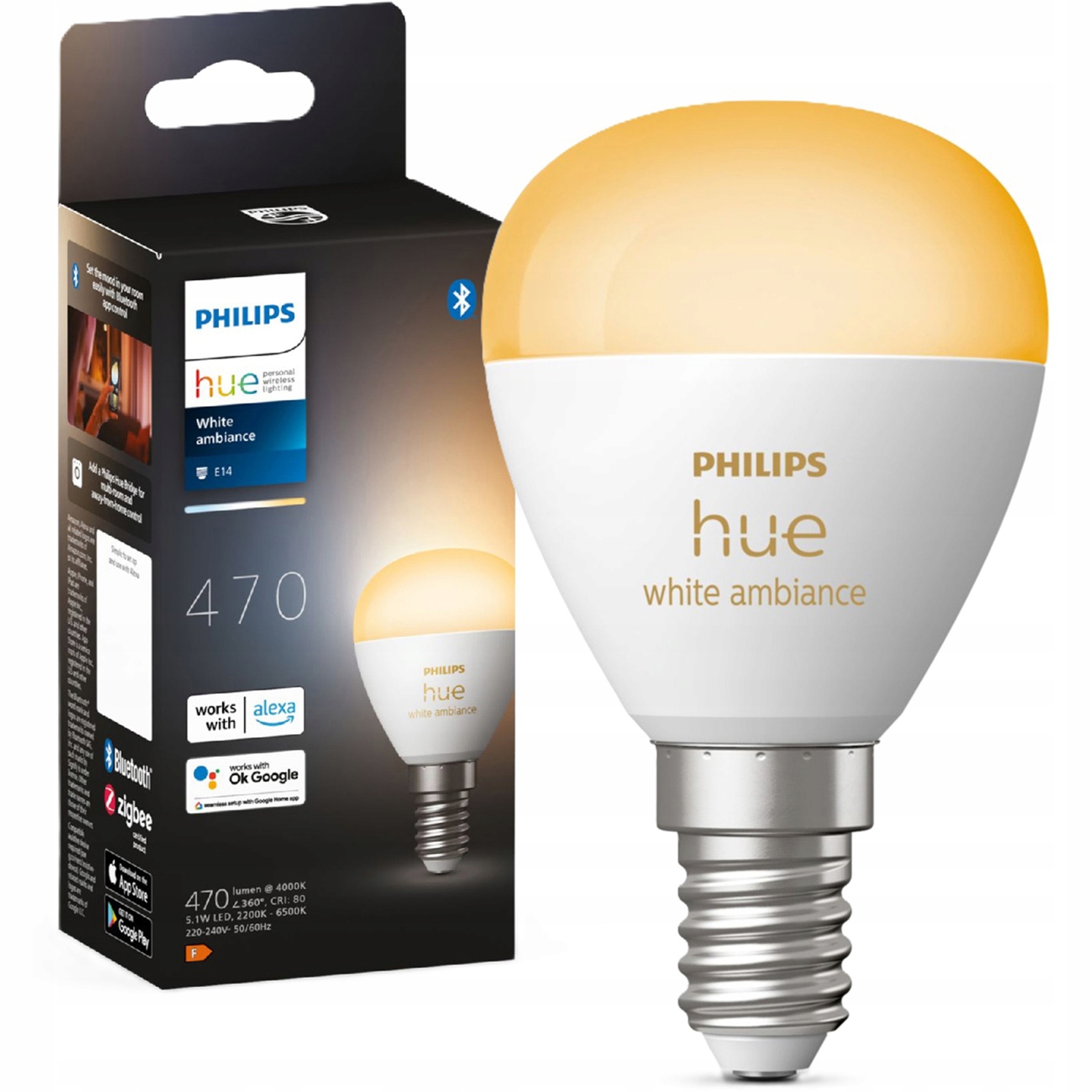 Led žárovka E14 P45 5,1W 470lm 2200 6500K Stmívatelná Smart Philips Hue