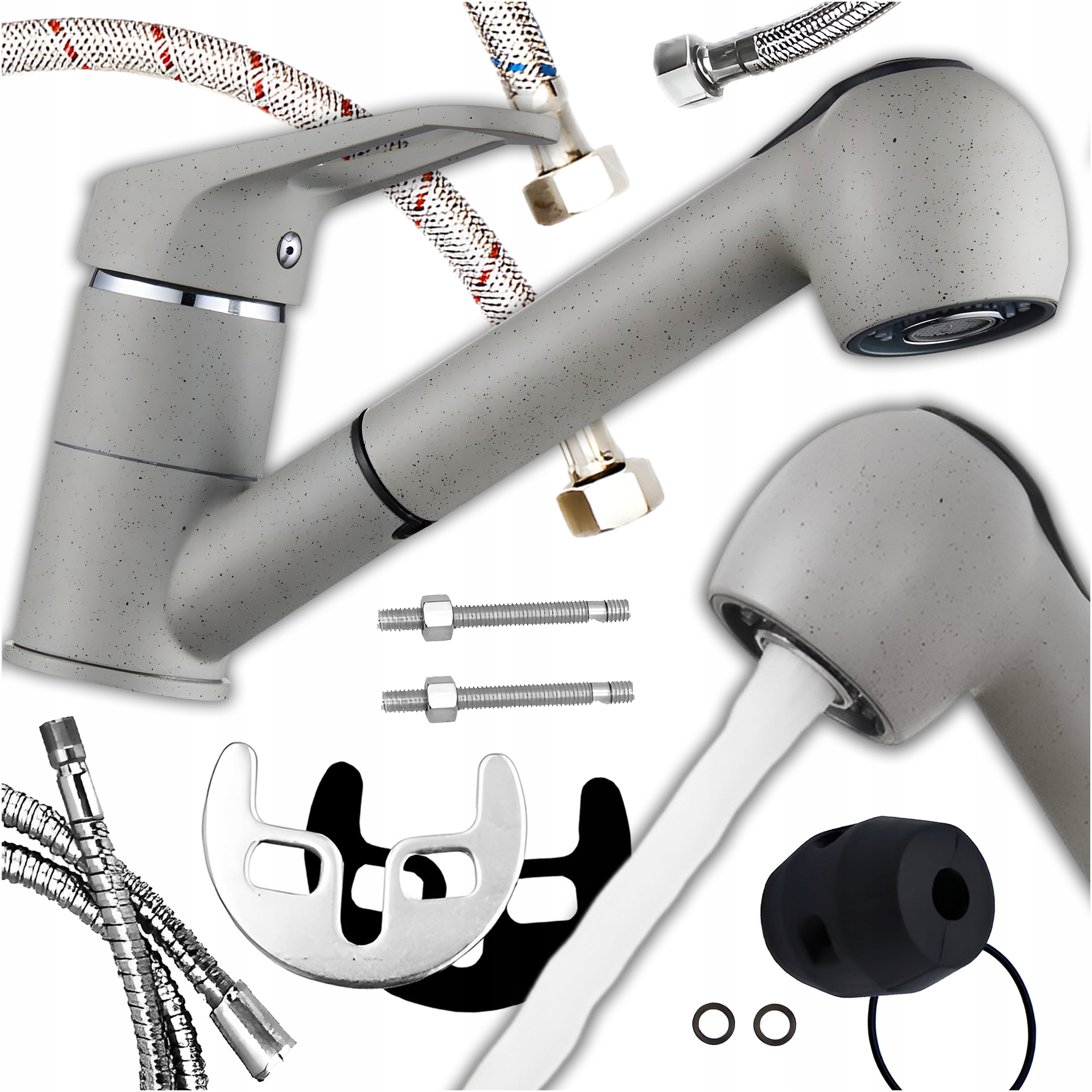 Kuchyňská Baterie S Výsuvným Výtokem Do Dřezu, Otočná, Šedá