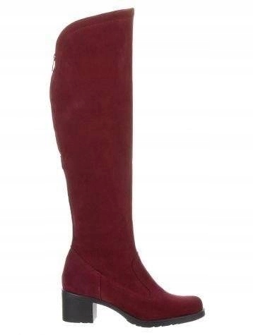 Zateplené dámské kozačky bordové barvy na podpatku a podpatku z nubuku, výrobek polský 41