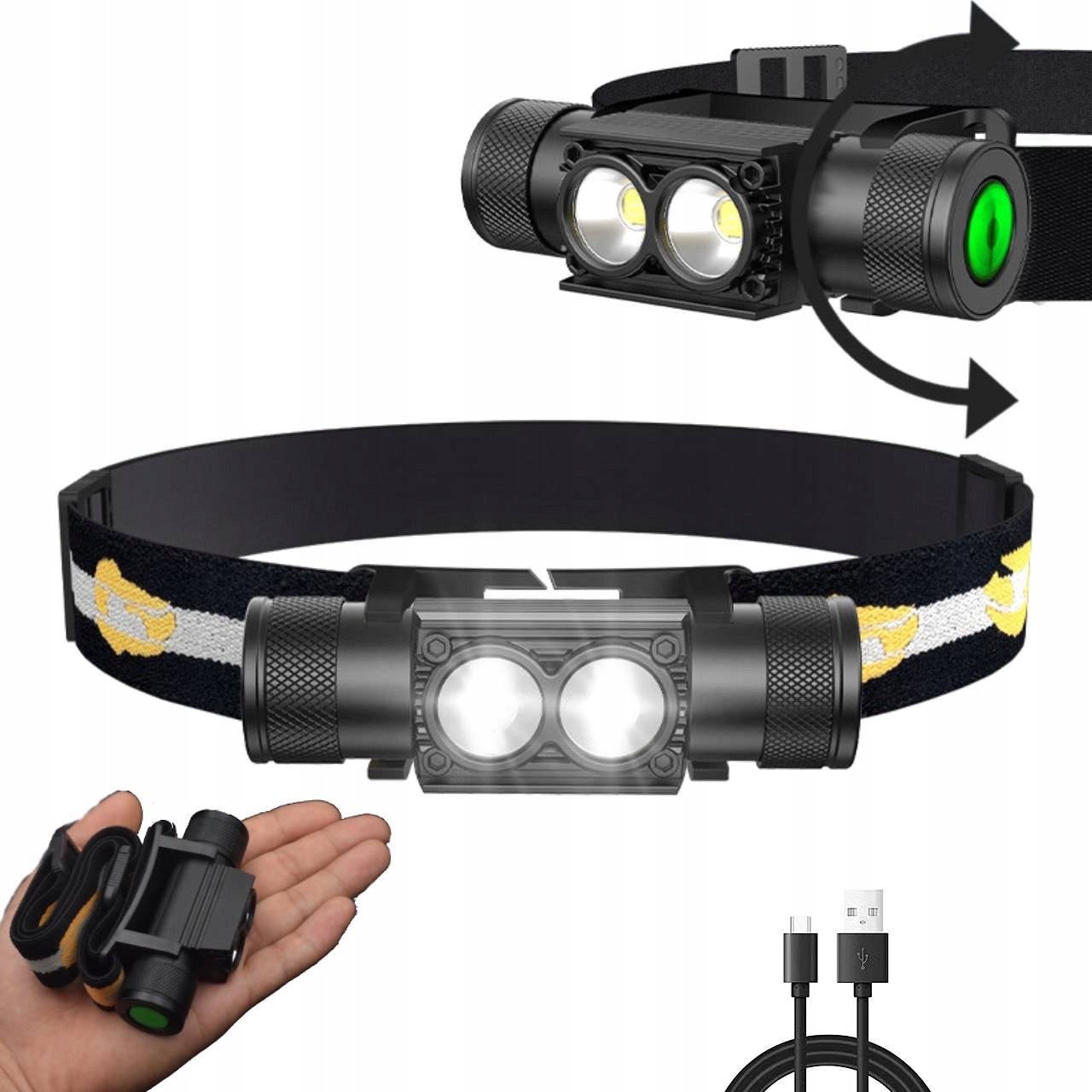 Latarka Czołowa 1800LM Led 2XLED Aku 18650 Kemping Wędkarstwo Turystyka