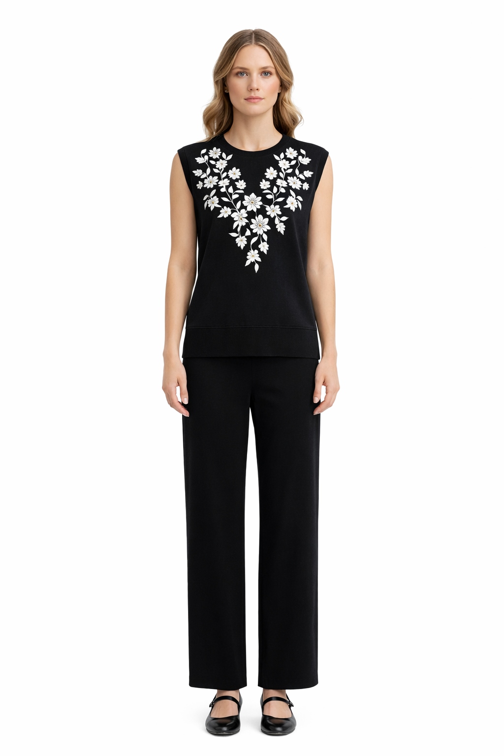 Černý Dámský Komplet S Bílou Výšivkou S/m I4A