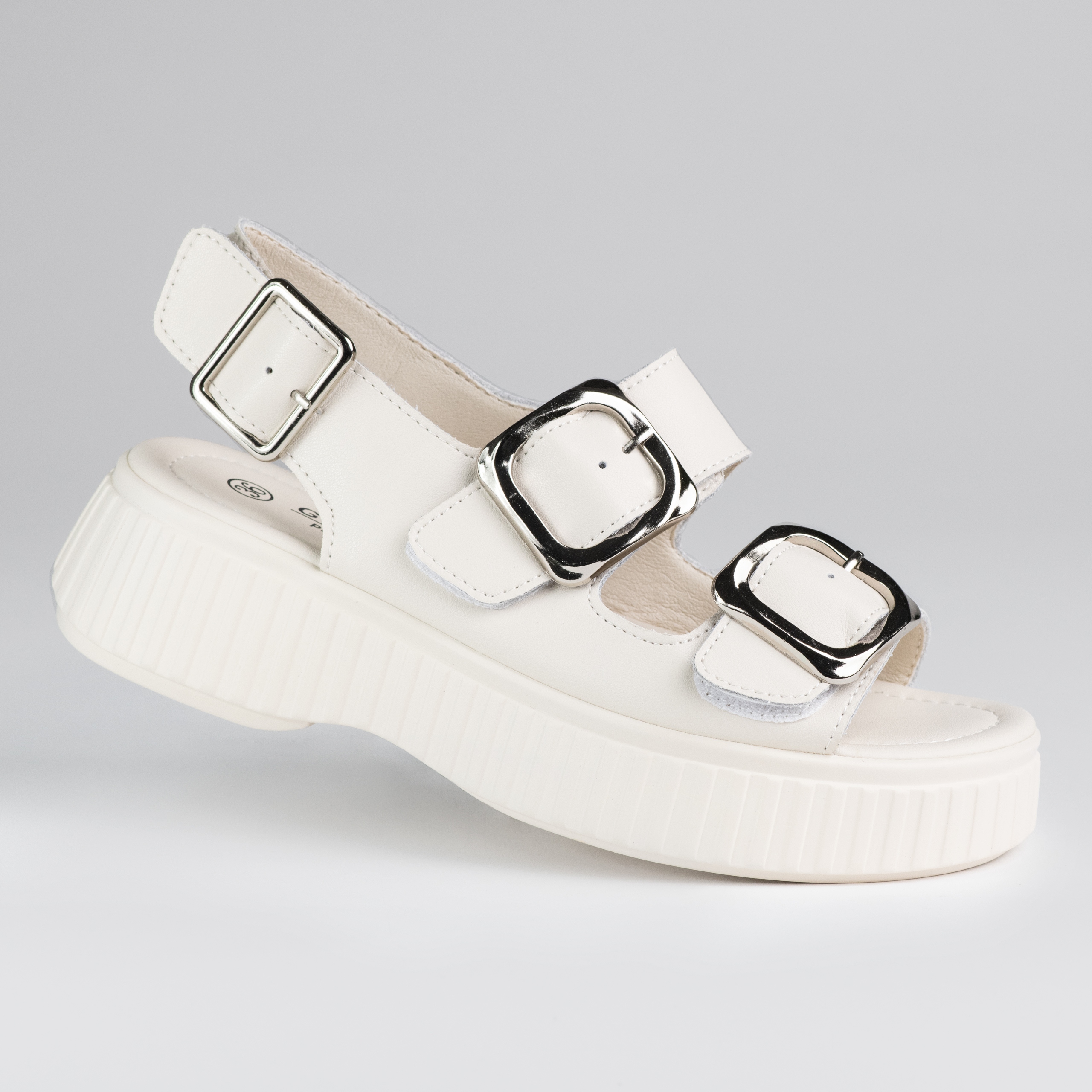 Sandały damskie platforma Goodin GD-XF-1003 skóra beż lekkie klamry 39