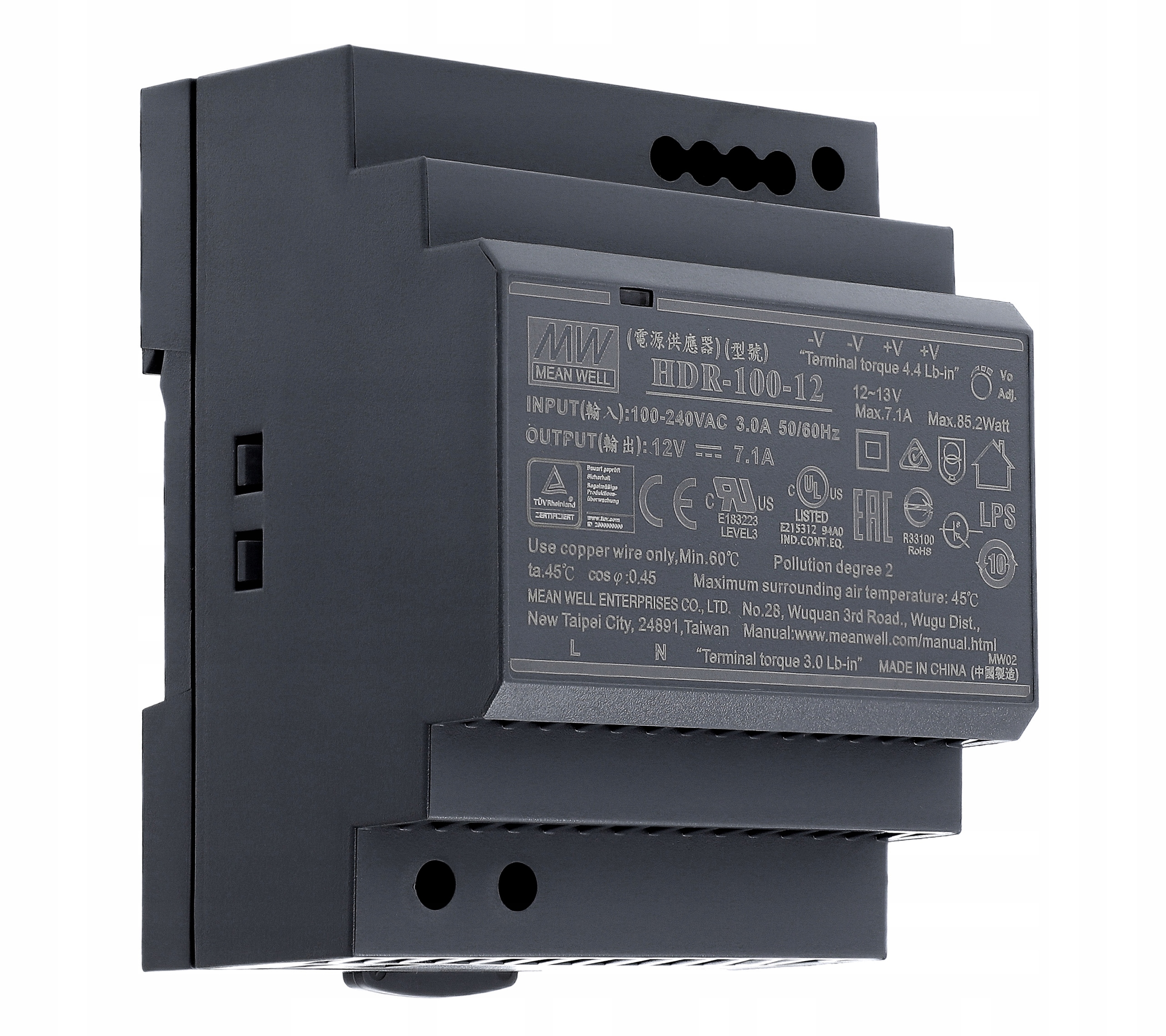 

Zasilacz Din 12V 7,1A 85W Mean Well HDR-100-12