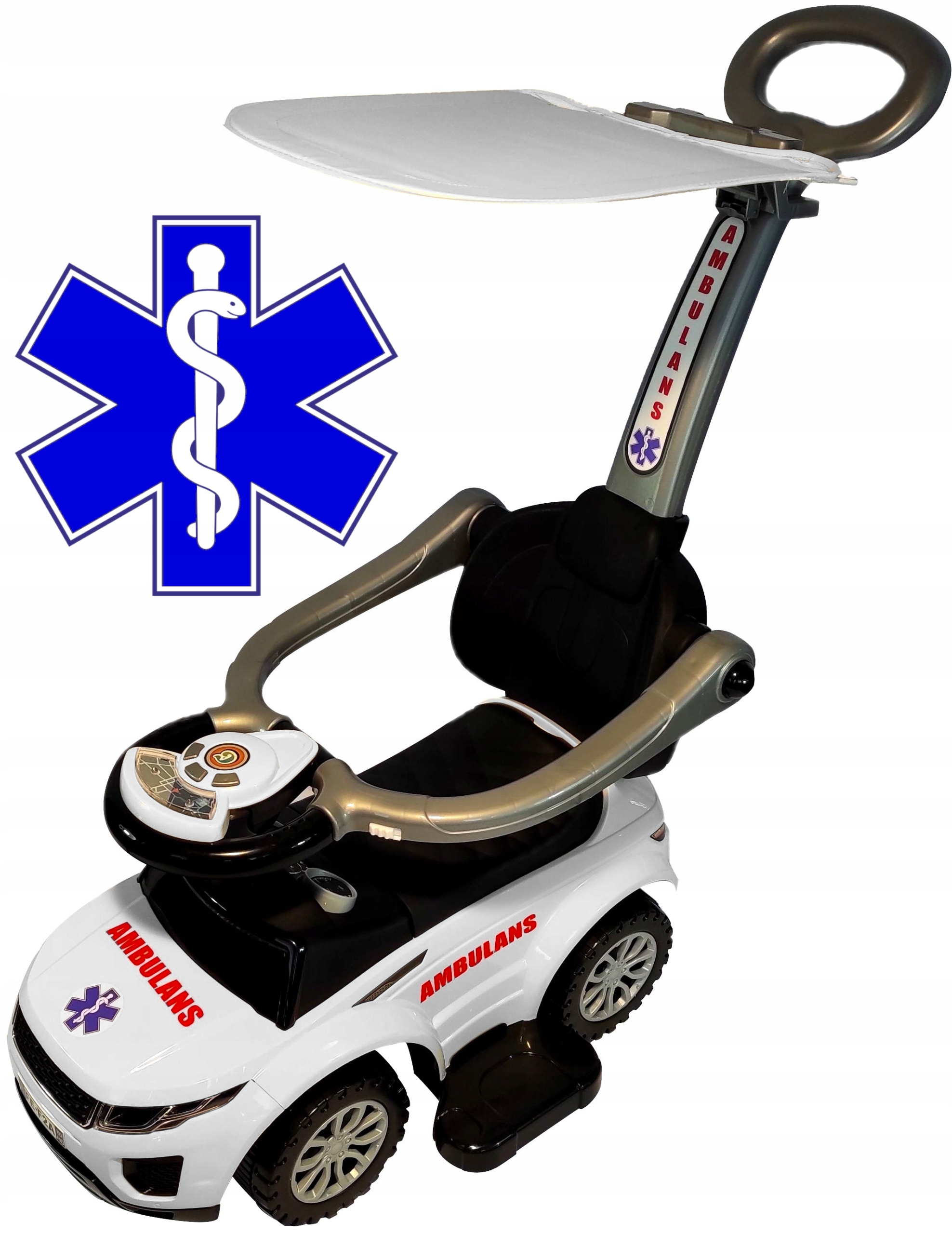 Duży Ambulans Karetka Pogotowia Jeździk Z Daszkiem 4w1