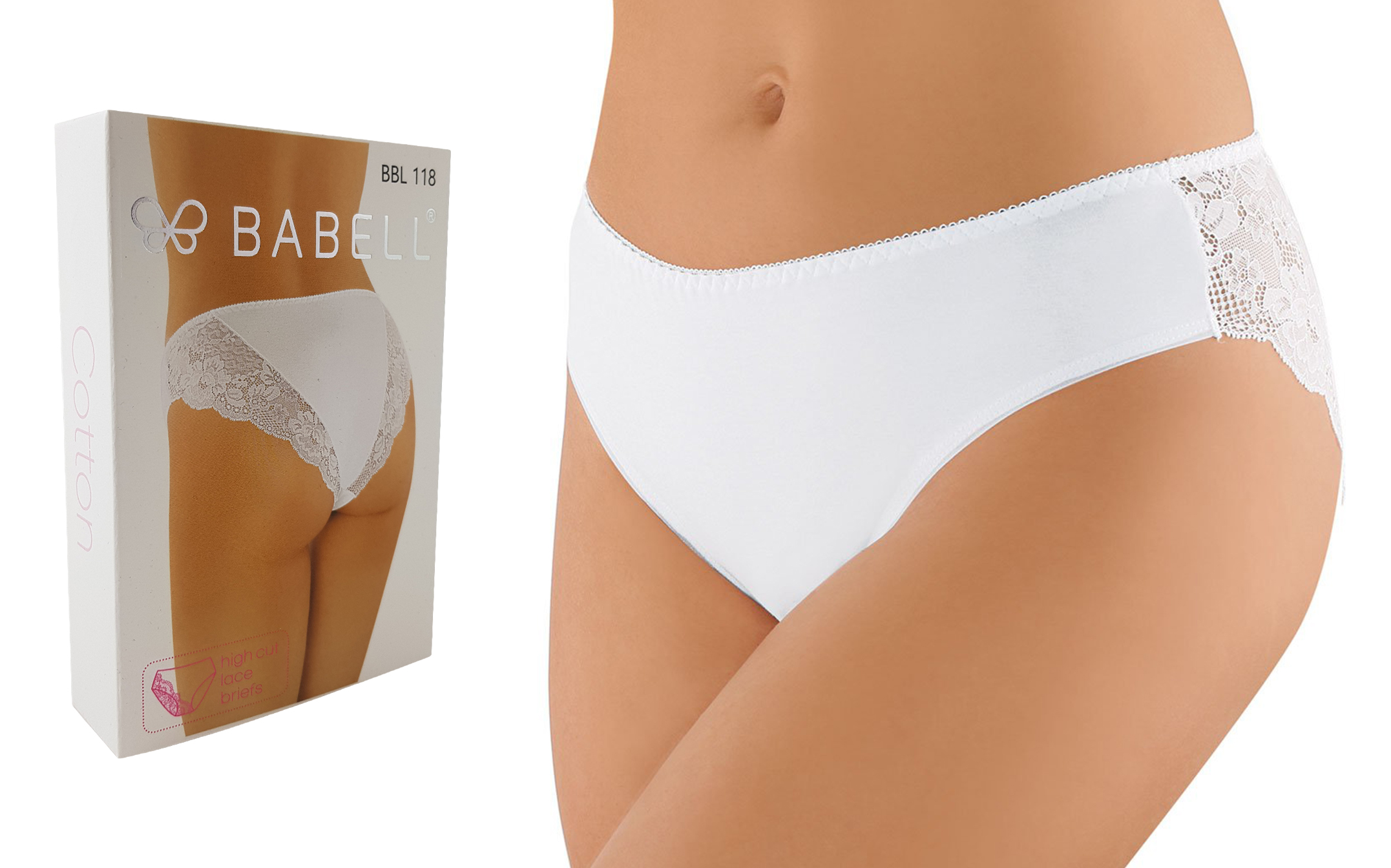 

Majtki Babell 118 , Bawełna Koronka , Białe , XL