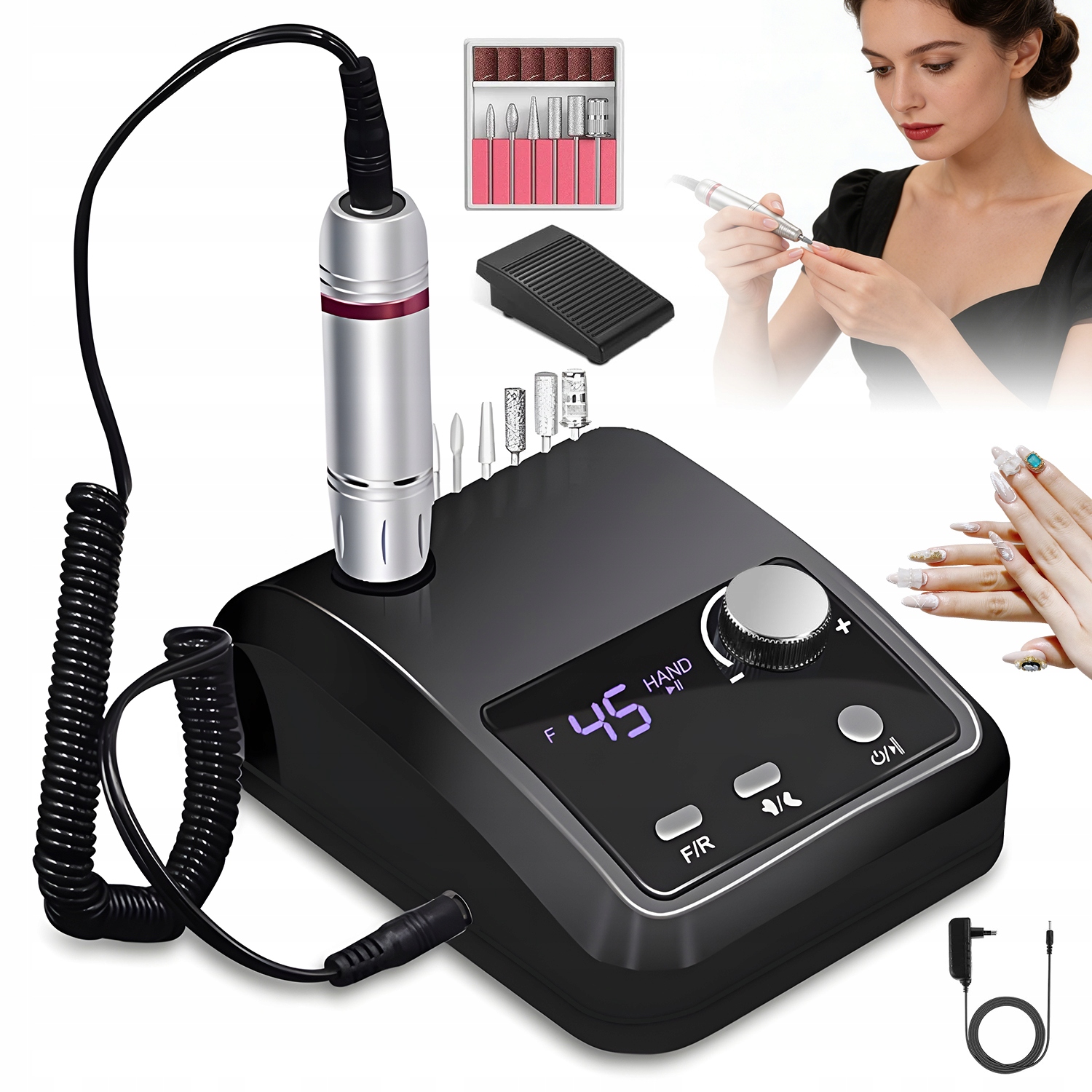 Elektrická Nastavitelná Bruska Na Nehty S Led Displejem A Pedálem