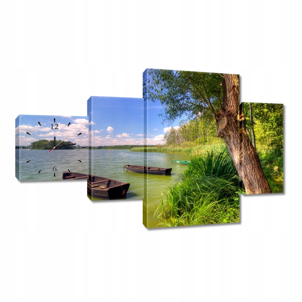 Nástěnné hodiny 130x80 Jezero Lodě Krajina