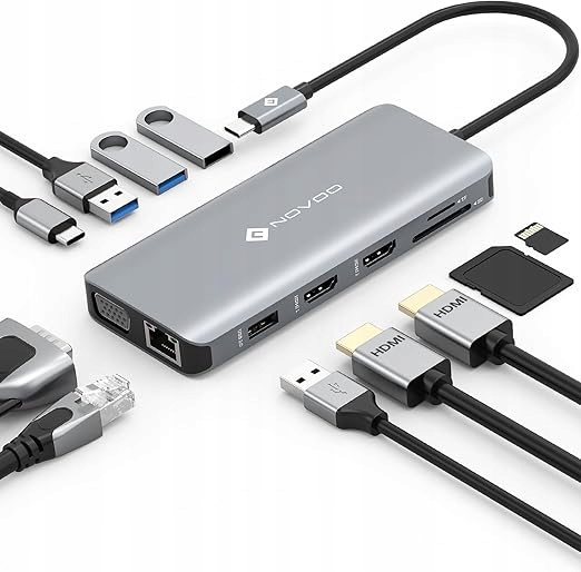 Dokovací stanice, Usb C Hub 4K 60Hz RM11 Novoo 11 v 1