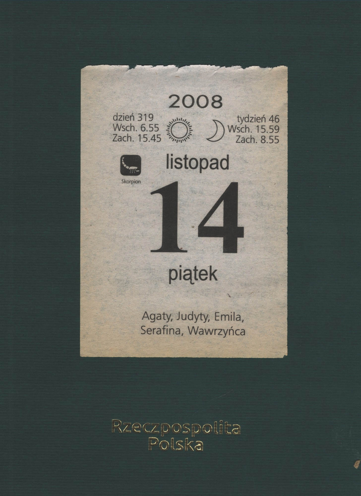 KARTKA Z KALENDARZA, 14.11.2008r. PREZENT, WSPOMNIENIA, URODZINY